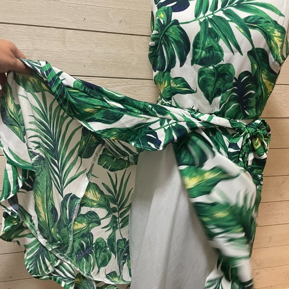 Monstera Palm Plant Print Wrap Dress - Picture 6 of 10